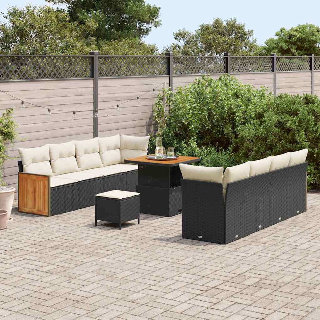 Garten-Sofa-Set 11 pcs Schwarz und Creme 80 x 80 x 71 cm