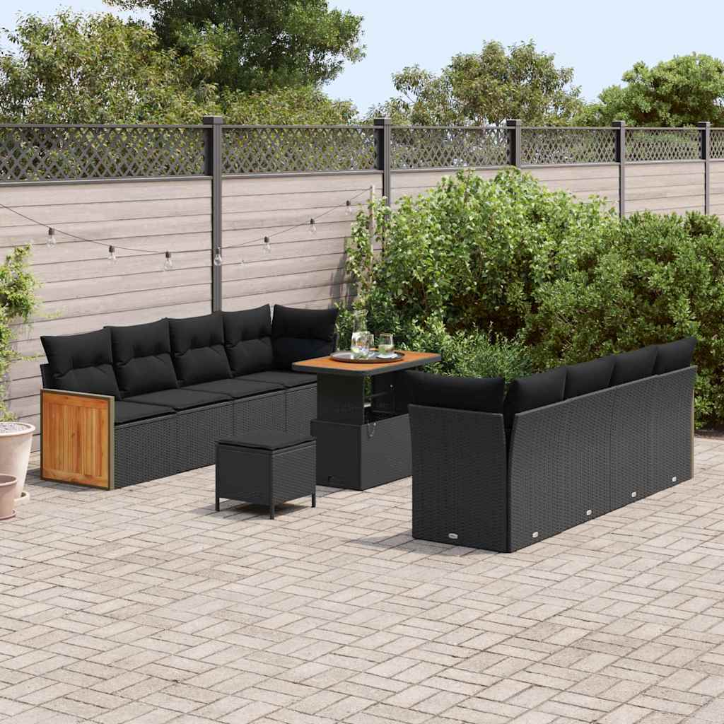 Garten-Sofa-Set 11 pcs Schwarz 90 x 55 x 71 cm Poly-Rattan