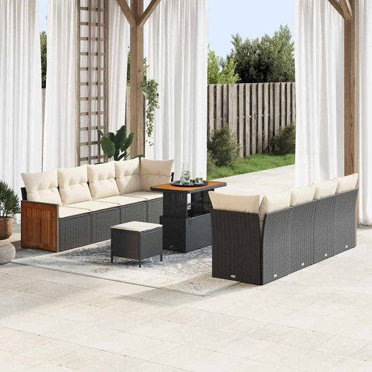 Garten-Sofa-Set 11 pcs Schwarz, Creme 90 x 55 x 71 cm