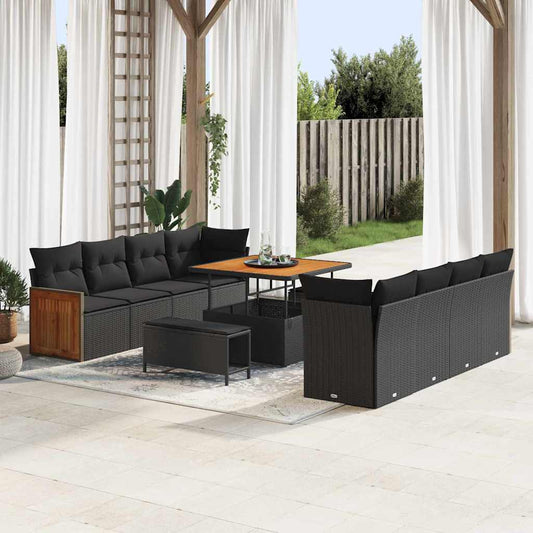 Garten-Sofa-Set 11 pcs Schwarz 100 x 100 x 71 cm Poly-Rattan