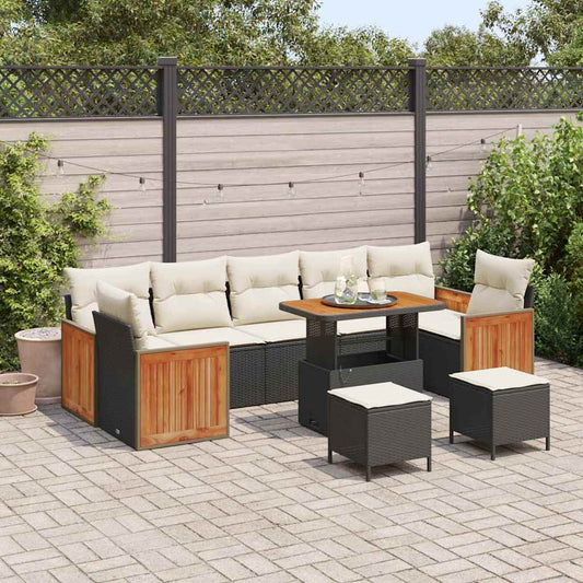 Garten-Sofa-Set 10 pcs Schwarz, Creme 90 x 55 x 71 cm