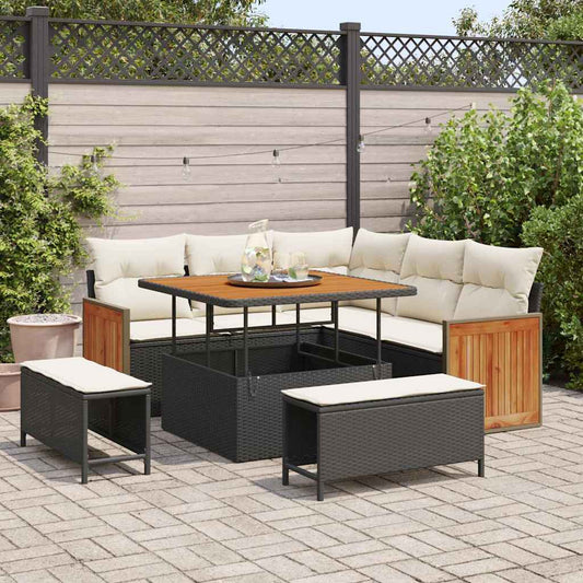 Garten-Sofa-Set 8 pcs Schwarz, Creme 100 x 100 x 71 cm