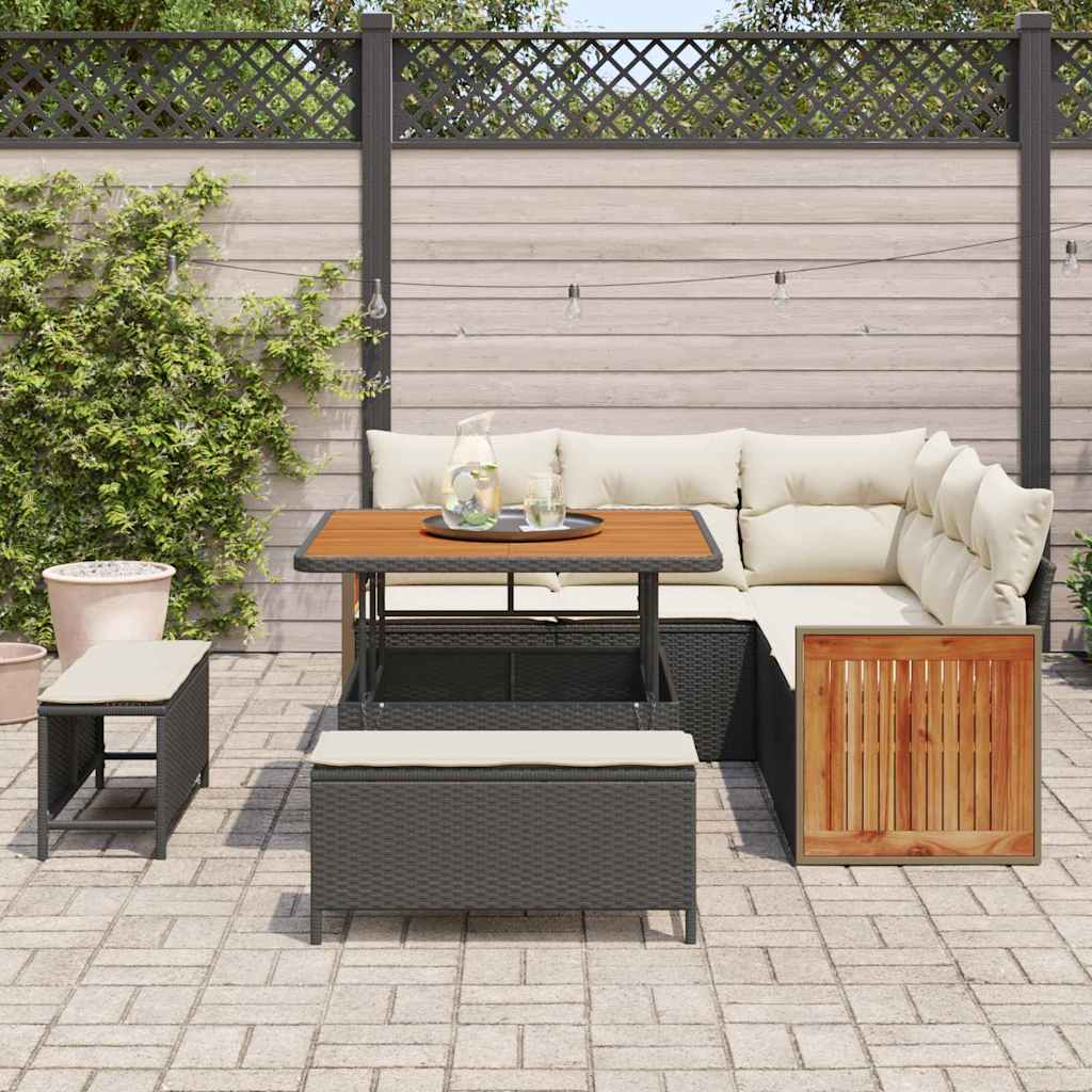 Garten-Sofa-Set 8 pcs Schwarz und Creme 100 x 100 x 71 cm