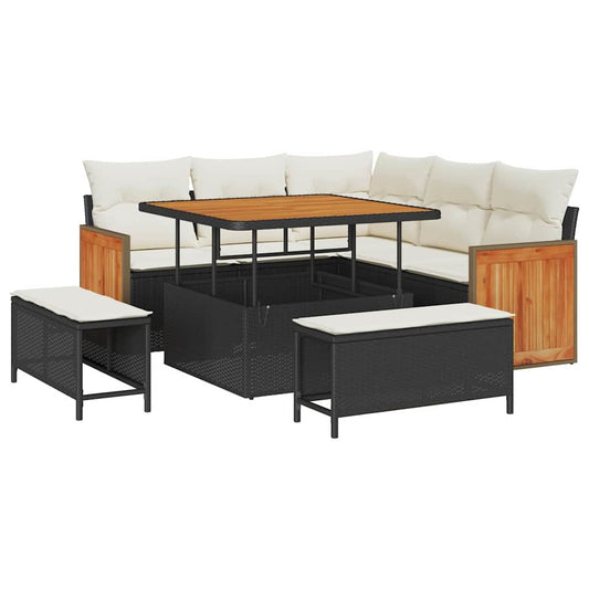 Garten-Sofa-Set 8 pcs Schwarz, Creme 100 x 100 x 71 cm
