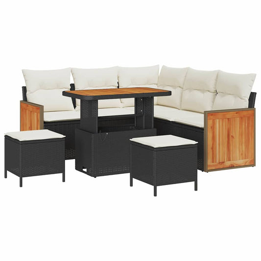 Garten-Sofa-Set 8 pcs Schwarz, Creme 90 x 55 x 71 cm