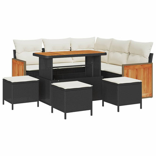 Garten-Sofa-Set 8 pcs Schwarz, Creme 110 x 55 x 71 cm