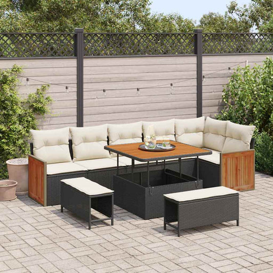 Garten-Sofa-Set 9 pcs Schwarz, Creme 100 x 100 x 71 cm