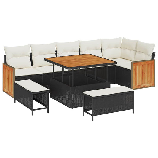Garten-Sofa-Set 9 pcs Schwarz, Creme 100 x 100 x 71 cm