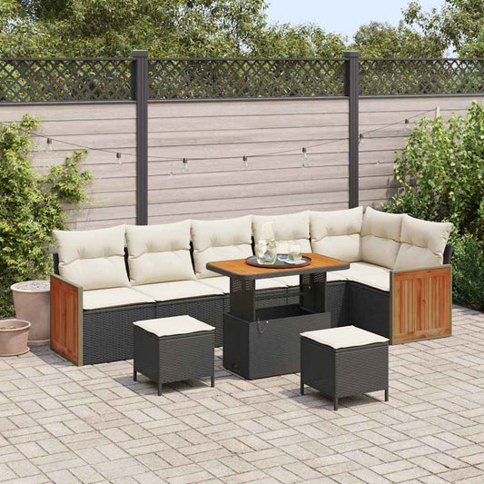 Garten-Sofa-Set 9 pcs Schwarz, Creme 90 x 55 x 71 cm
