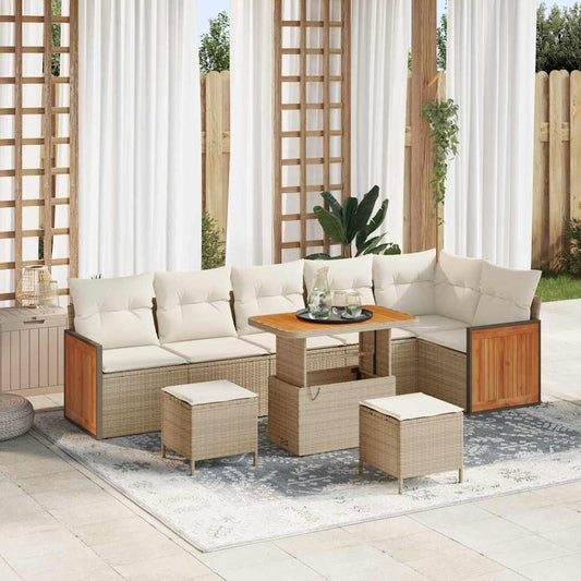 Garten-Sofa-Set 9 pcs Beige, Creme 90 x 55 x 71 cm Poly-Rattan