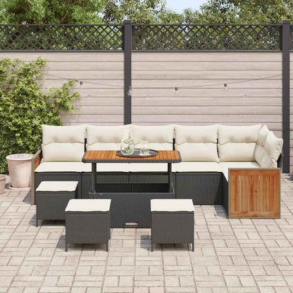 Garten-Sofa-Set 10 pcs Schwarz, Creme 110 x 55 x 71 cm