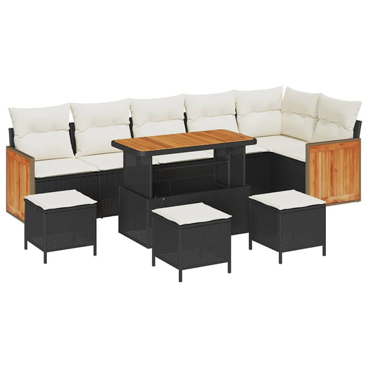 Garten-Sofa-Set 10 pcs Schwarz, Creme 110 x 55 x 71 cm