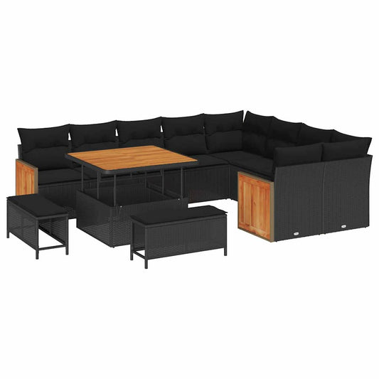 Garten-Sofa-Set 12 pcs Schwarz Poly-Rattan