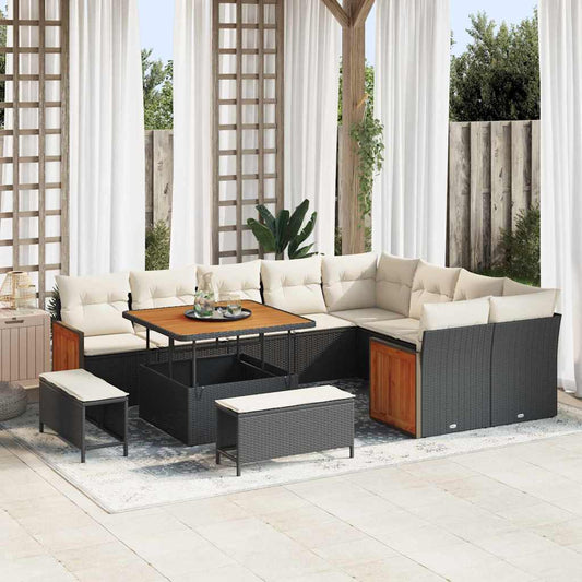 Garten-Sofa-Set 12 pcs Schwarz, Creme 100 x 100 x 71 cm