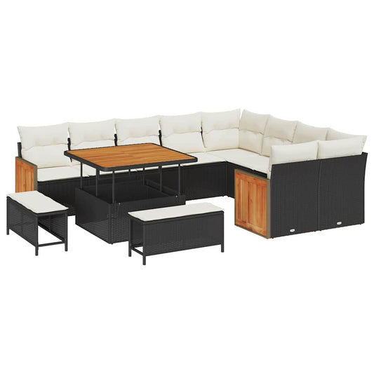 Garten-Sofa-Set 12 pcs Schwarz, Creme 100 x 100 x 71 cm
