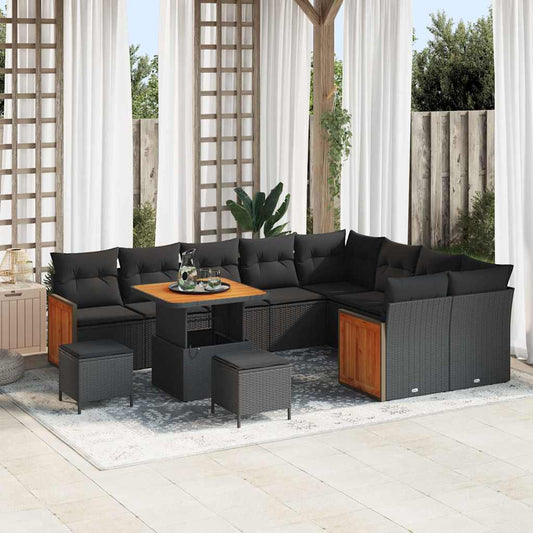 Garten-Sofa-Set 12 pcs Schwarz 80 x 80 x 71 cm Poly-Rattan