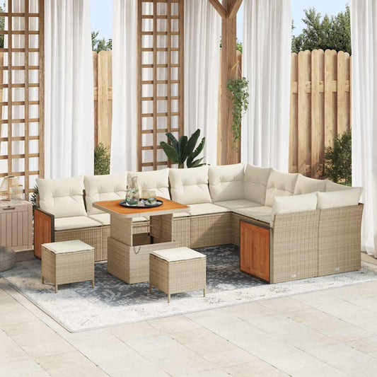Garten-Sofa-Set 12 pcs Beige und Creme Poly-Rattan