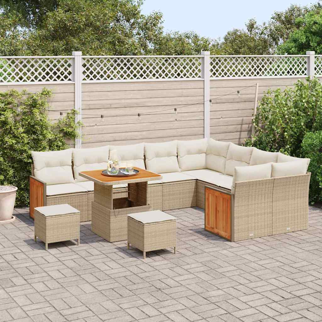 Garten-Sofa-Set 12 pcs Beige und Creme Poly-Rattan
