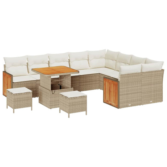 Garten-Sofa-Set 12 pcs Beige und Creme Poly-Rattan