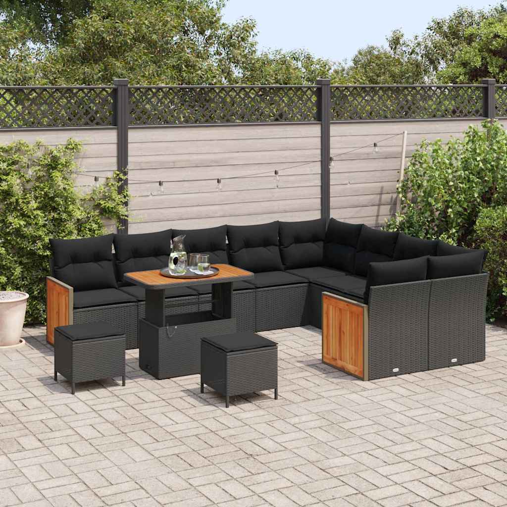 Garten-Sofa-Set 12 pcs Schwarz 90 x 55 x 71 cm Poly-Rattan