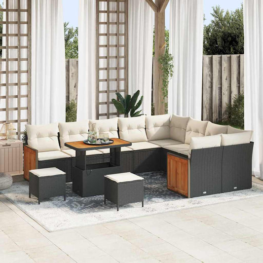 Garten-Sofa-Set 12 pcs Schwarz, Creme 90 x 55 x 71 cm