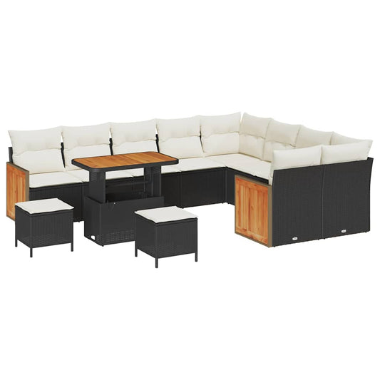 Garten-Sofa-Set 12 pcs Schwarz, Creme 90 x 55 x 71 cm