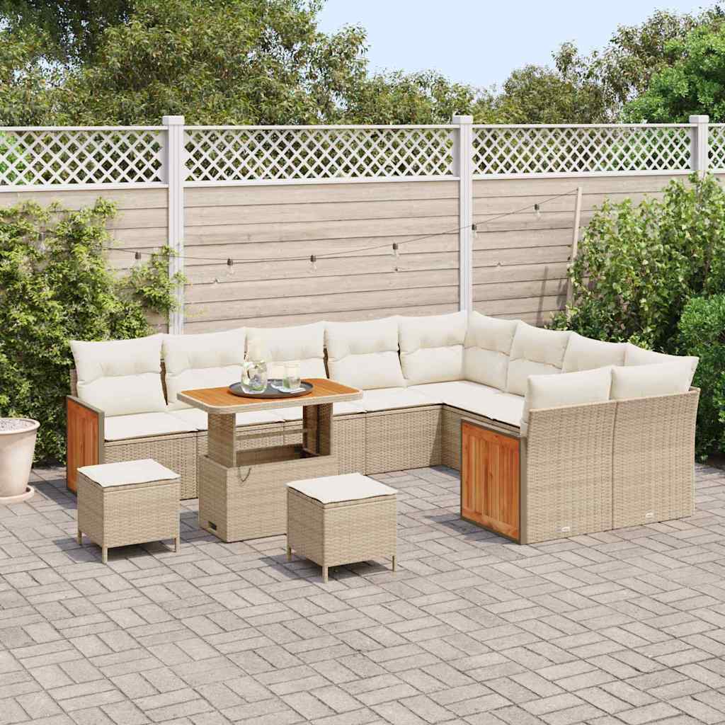 Garten-Sofa-Set 12 pcs Beige und Creme Poly-Rattan