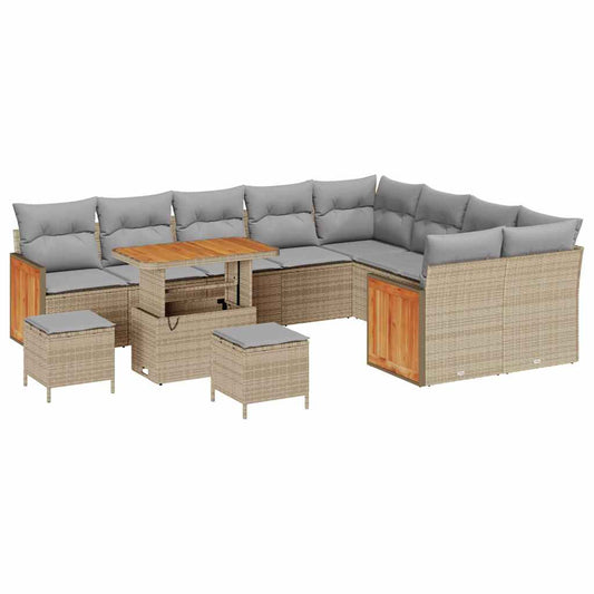 Garten-Sofa-Set 12 pcs Beige 90 x 55 x 71 cm Poly-Rattan