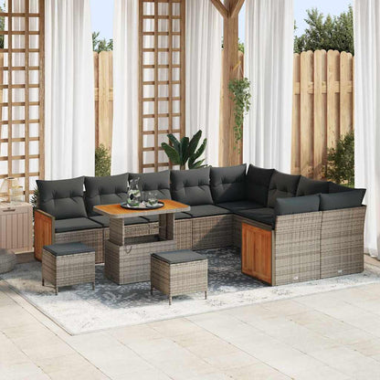 Garten-Sofa-Set 12 pcs Grau Poly-Rattan