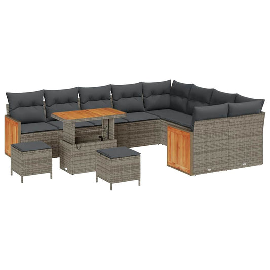 Garten-Sofa-Set 12 pcs Grau Poly-Rattan