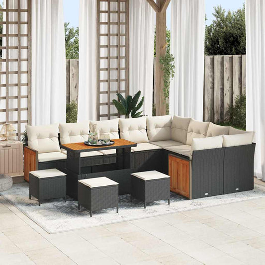 Garten-Sofa-Set 13 pcs Schwarz, Creme 110 x 55 x 71 cm