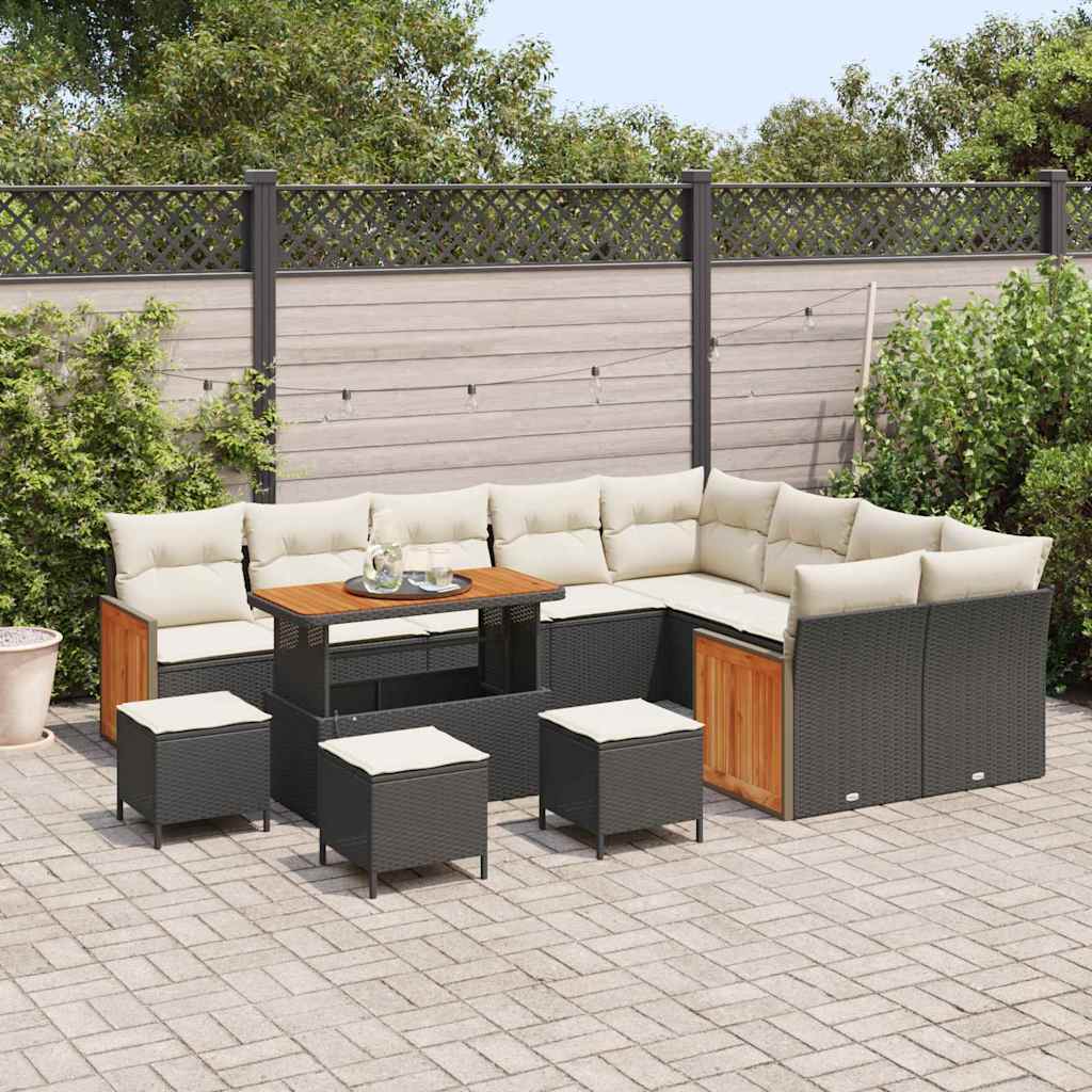 Garten-Sofa-Set 13 pcs Schwarz, Creme 110 x 55 x 71 cm