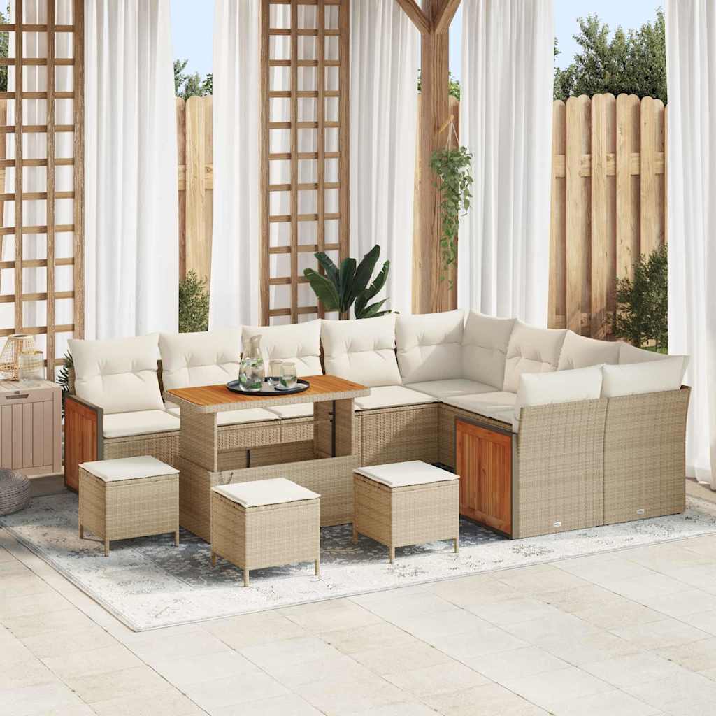 Garten-Sofa-Set 13 pcs Beige und Creme Poly-Rattan