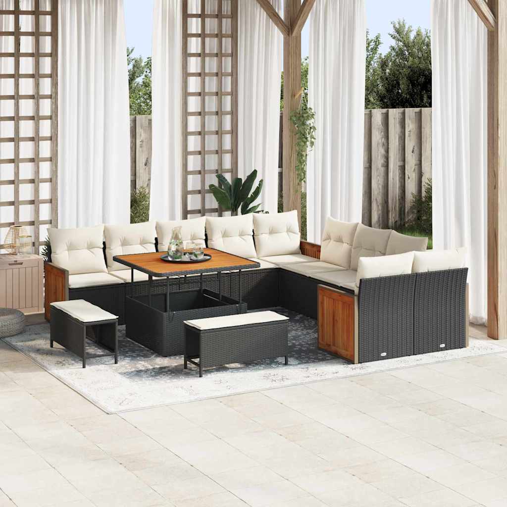 Garten-Sofa-Set 13 pcs Schwarz, Creme 100 x 100 x 71 cm