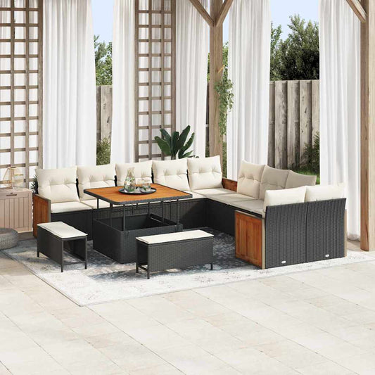 Garten-Sofa-Set 13 pcs Schwarz, Creme 100 x 100 x 71 cm