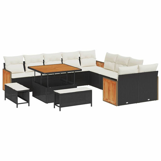 Garten-Sofa-Set 13 pcs Schwarz, Creme 100 x 100 x 71 cm