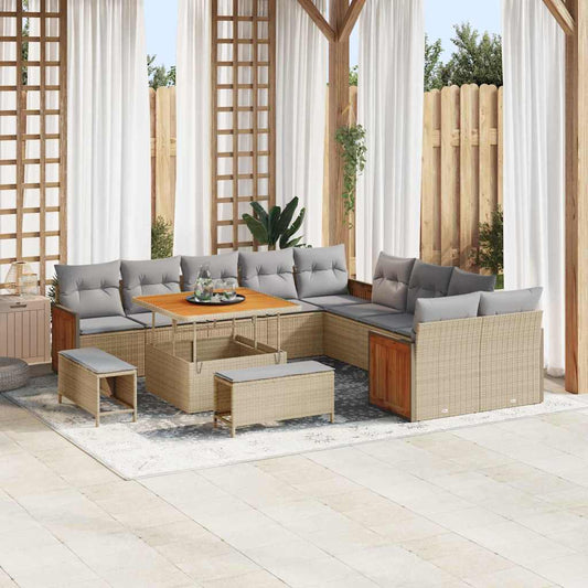 Garten-Sofa-Set 13 pcs Beige, Hellgrau 100 x 100 x 71 cm