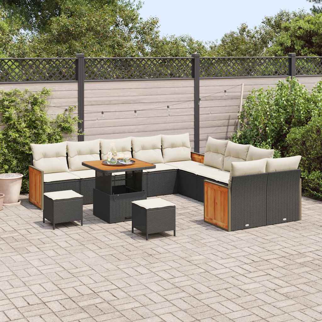 Garten-Sofa-Set 13 pcs Schwarz und Creme 80 x 80 x 71 cm