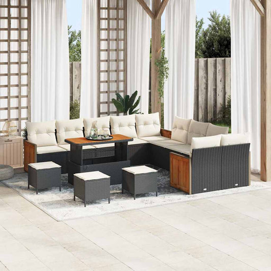 Garten-Sofa-Set 14 pcs Schwarz, Creme 110 x 55 x 71 cm