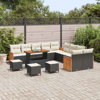 Garten-Sofa-Set 14 pcs Schwarz und Creme 110 x 55 x 71 cm
