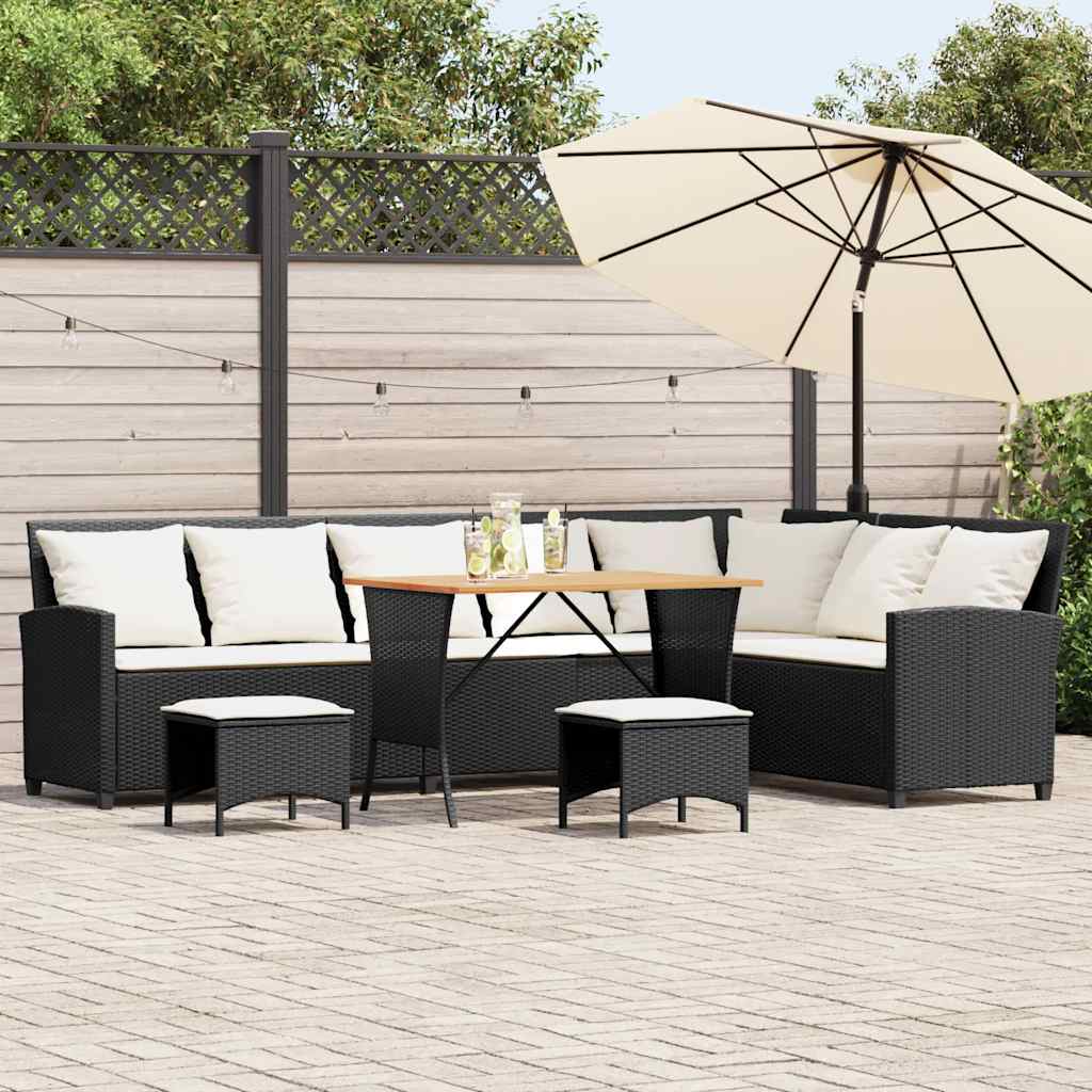 4-delt sæt Havesofasæt med puder L-form sort polyrattan