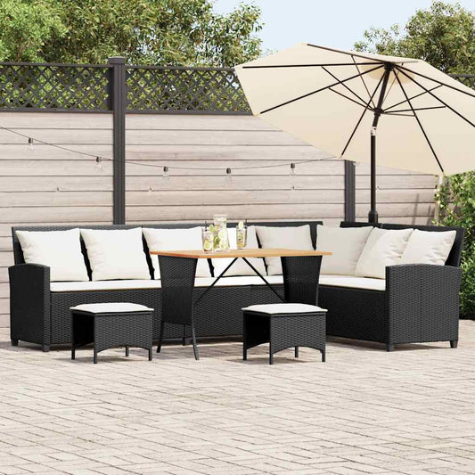 4-delt sæt Havesofasæt med puder L-form sort polyrattan