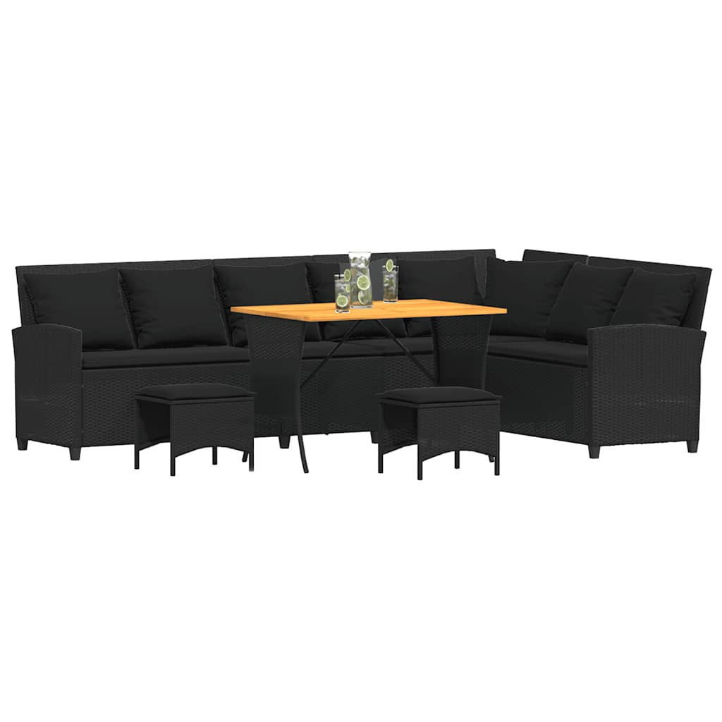 4tlg. Garten-Sofagarnitur mit Kissen L-Form Schwarz Poly Rattan