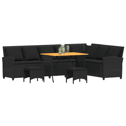 4tlg. Garten-Sofagarnitur mit Kissen L-Form Schwarz Poly Rattan