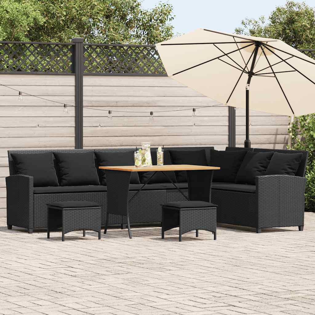 4tlg. Garten-Sofagarnitur mit Kissen L-Form Schwarz Poly Rattan