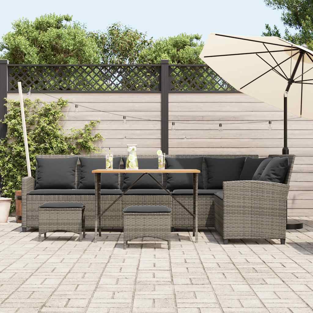 4-delt Havesofasæt med puder L-form grå polyrattan