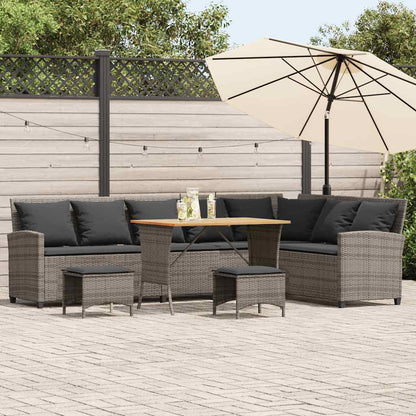 4-delt Havesofasæt med puder L-form grå polyrattan
