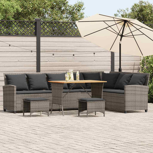 4-delt Havesofasæt med puder L-form grå polyrattan