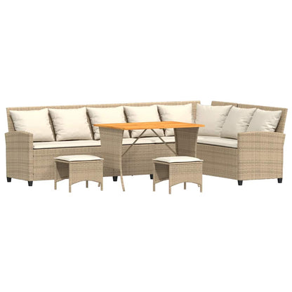 4-delt Havesofasæt med puder L-form beige polyrattan