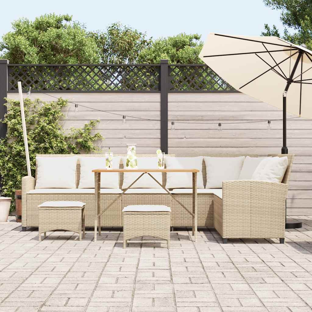 4-delt Havesofasæt med puder L-form beige polyrattan